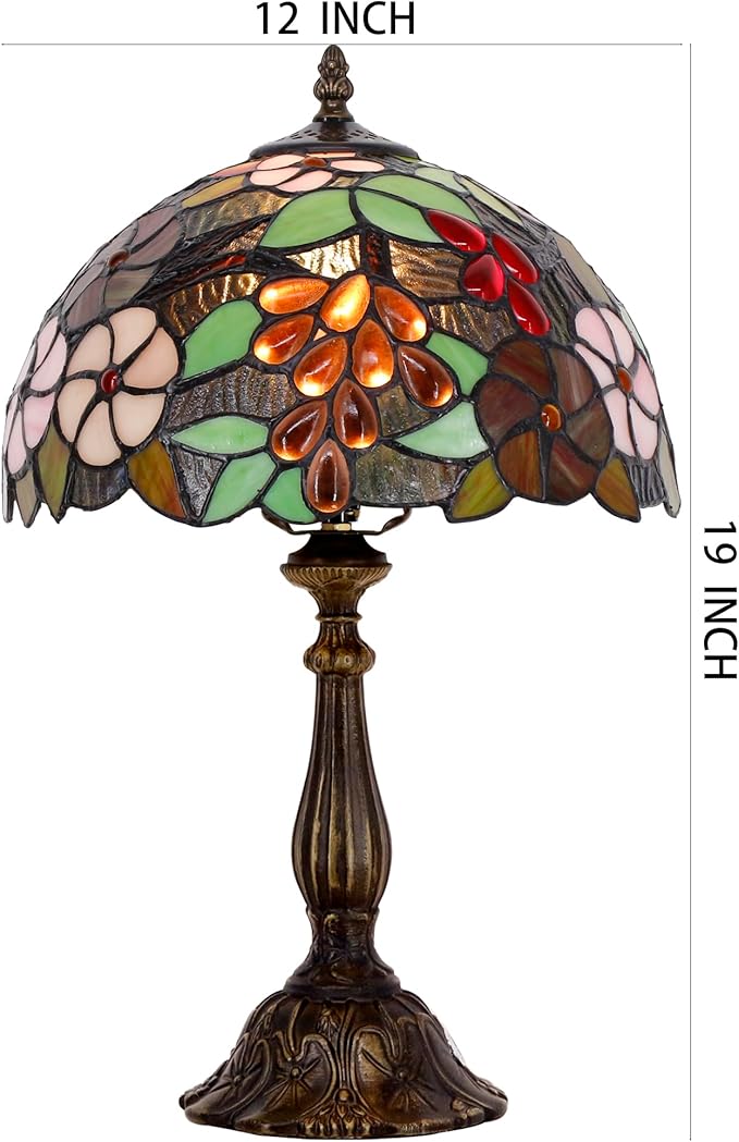 Tiffany Lamp Touch Control Table Lamp Purple Red Stained Glass Desk Lamp 12X12X19 Inches Grape Style Reading Light