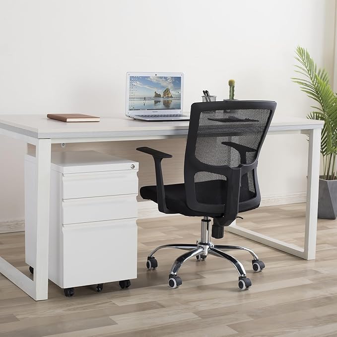Under Desk File Cabinet, 3 Drawers Mobile Metal Filing Cabinet with Lock and Wheels for Home Office Letter/Legal/A4