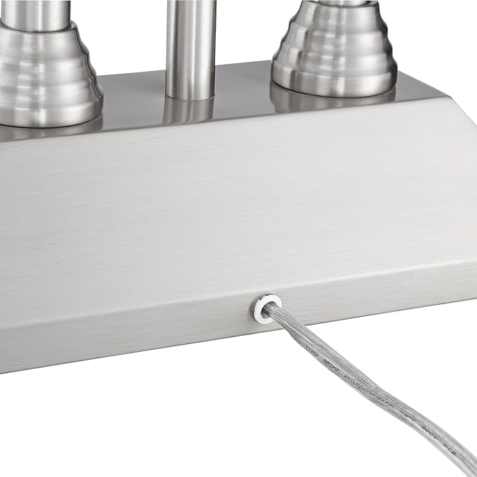 Possini Euro Design Dexter Modern Table Lamp 26" High with USB and AC Power Outlet in Base Brushed Nickel LED Reading Light White Linen Shade for Bedroom Living Room House Desk Bedside Nightstand