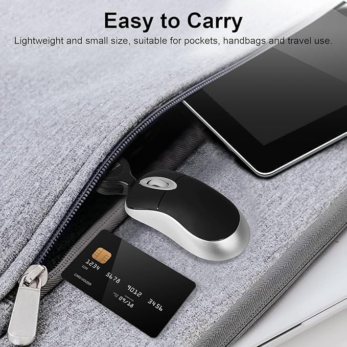 EEEKit Mini Wired USB C Mouse, 3-Button Retractable Corded Mouse Optical Computer Mice for Laptop PC MacBook iPad Smartphones, Black