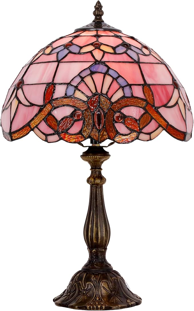 Tiffany Lamp Touch Control Table Lamp Pink Stained Glass Desk Lamp 12X12X19 Inches Baroque Style Reading Light