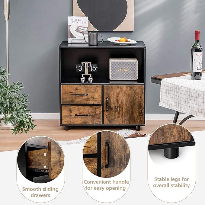 Giantex 2 Drawer File Cabinet - Lateral Filing Storage Cabinet with Industrial Style, Anti-Scratch Surface, Anti-Tipping Device, Middle Open Shelf, Printer Stand for Home Office 31.5” x 16” x 31.5”