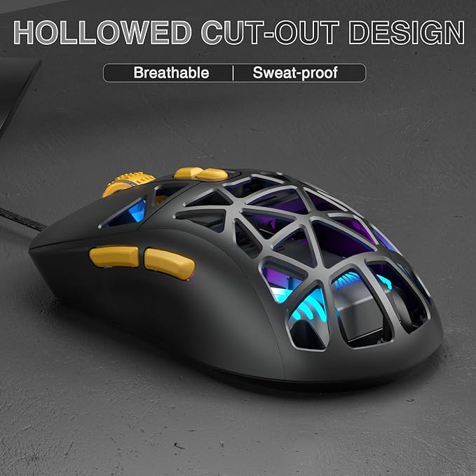 SOLAKAKA SM901 Gaming Mouse,13800DPI RGB Mouse with Programmable Buttons,53g Lightweight Wired Mouses for Gamer,Black