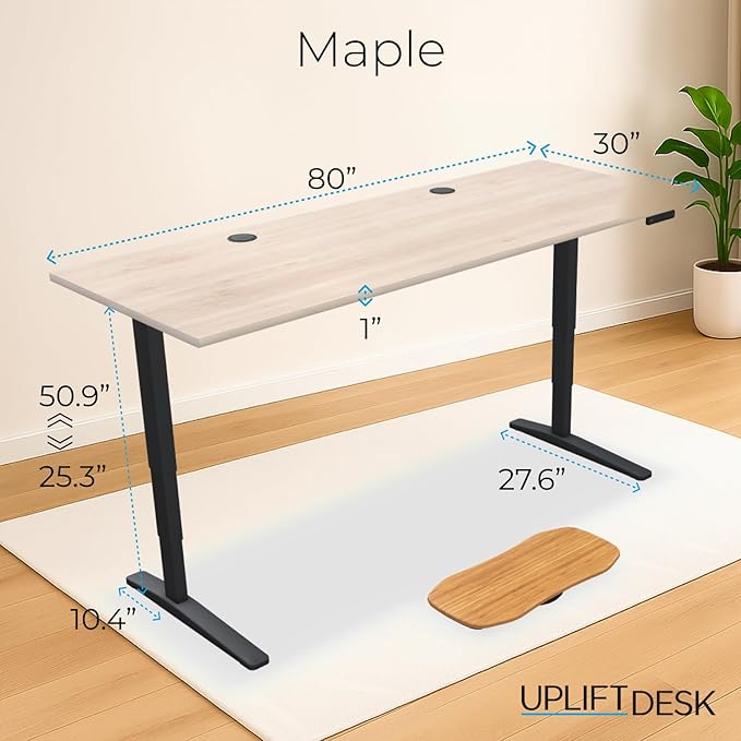 UPLIFTDESK V2 2-Leg Maple Laminate Wood Standing Desk – Adjustable Height, Advanced 1-Touch Memory Keypad, Under Desk Cable Management, Wire Grommets & Rocker Board (Black C-Frame, 80 x 30 inch)
