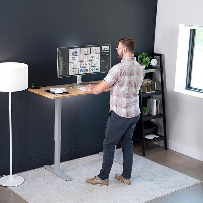 VIVO Electric 60 x 24 in Real Bamboo Standing Desk, Memory Height Adjustment, 1B Series, One-Piece Top, Gray Frame, DESK-KIT-1G6O