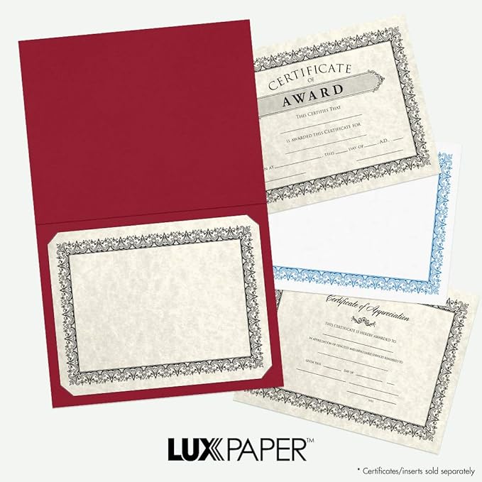 LUXPaper 9.5" x 12" Certificate Holders | Burgundy Linen | 100lb. Cover | 250 Qty