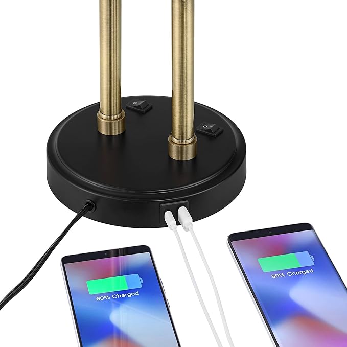 Possini Euro Design Sentry Mid Century Modern Desk Lamp 23" High with USB Charging Port Black Brass Gold Metal LED Adjustable Cone Shade for Living Room Bedroom House Bedside Nightstand Office