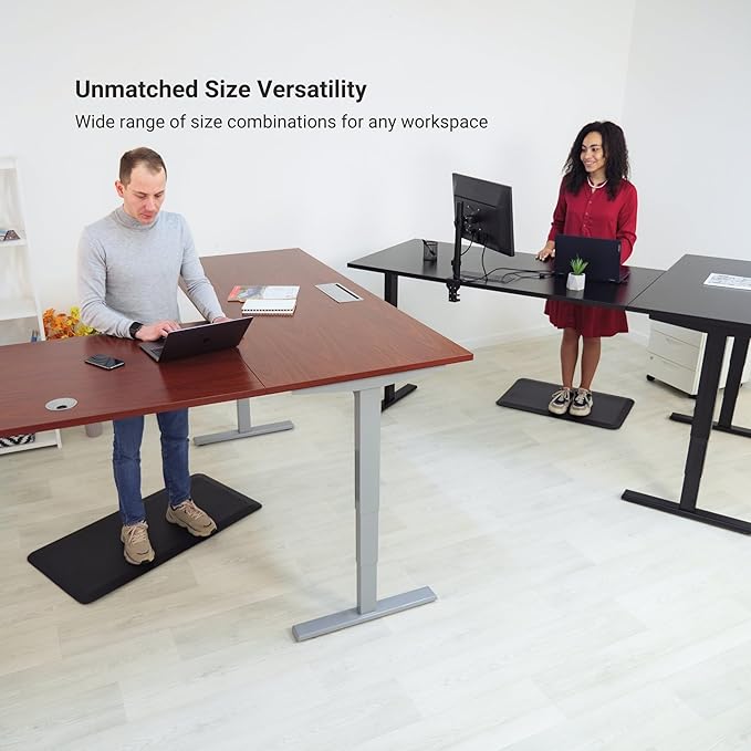 Progressive Desk Stand Up Height Adjustable Standing Desk - L Shaped 83" x 55" Corner Computer Rising Workstation Electric Table - Gray Frame, Roasted Walnut Top