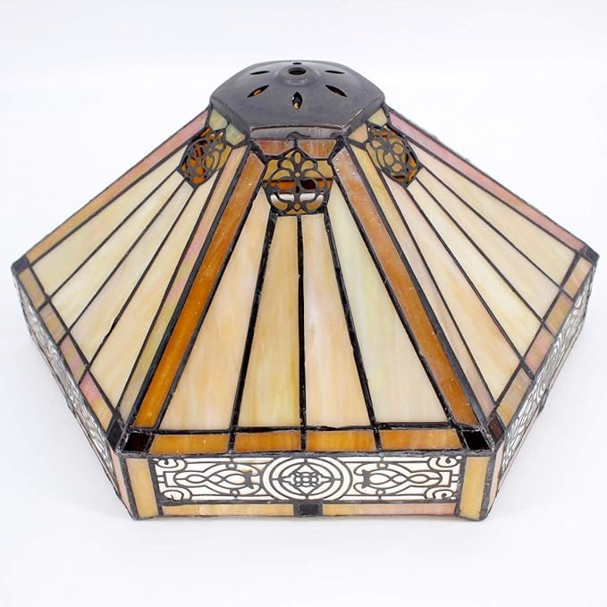 WERFACTORY Tiffany Table Lamp Yellow Hexagon Stained Glass Bedside Lamp Mission 16X16X24 Inches Desk Reading Light Metal Base Decor Bedroom Living Room Home Office S011 Series