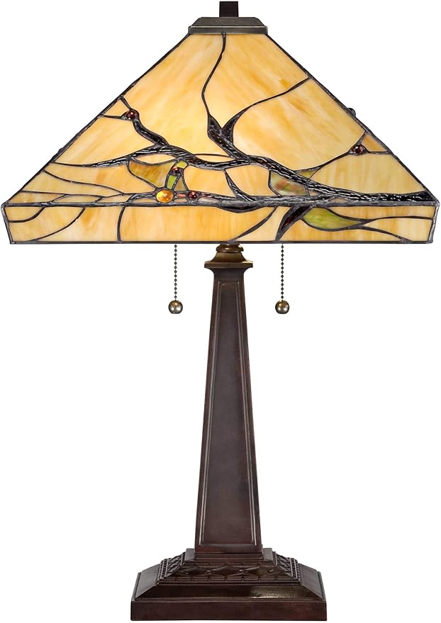 Robert Louis Tiffany Budding Branch Mission Tiffany Style Table Lamp 24" High Bronze Brown Metal Antique Copper Glass Art Shade Decor for Living Room Bedroom House Bedside Nightstand Home Office