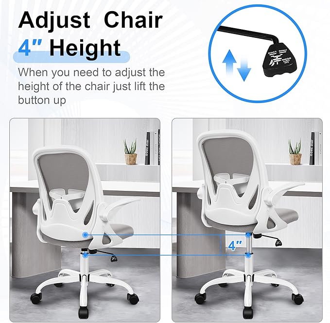 Primy Office Chair Ergonomic Desk Chair with Adjustable Lumbar Support and Height, Swivel Breathable Desk Mesh Computer Chair with Flip up Armrests for Conference Room(Gray)