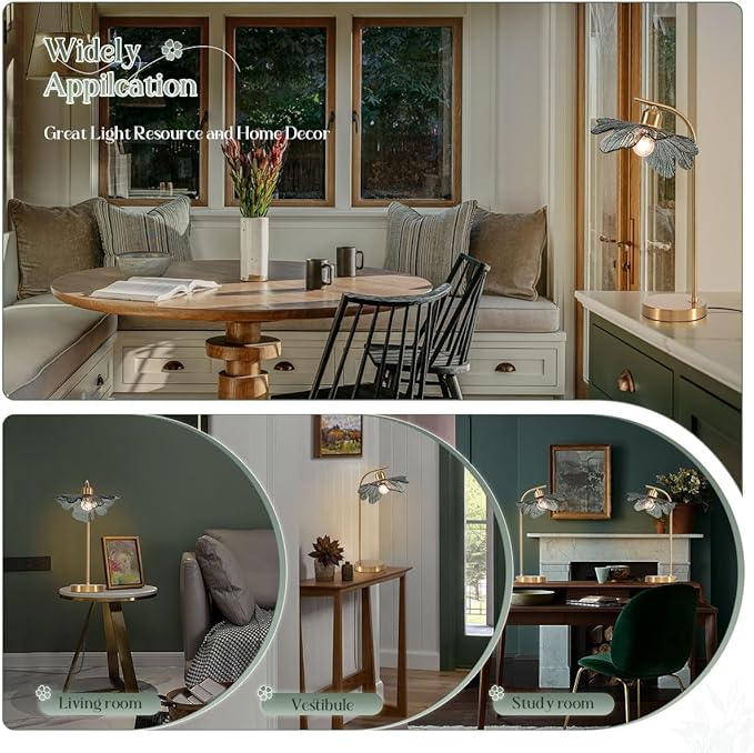 Mid Century Table lamp Gold table lamp with touch switch Dark green glass shade nightstand lamp vintage side table lamp small table lamp Glass table light for end table Bedroom Living Room farmhouse