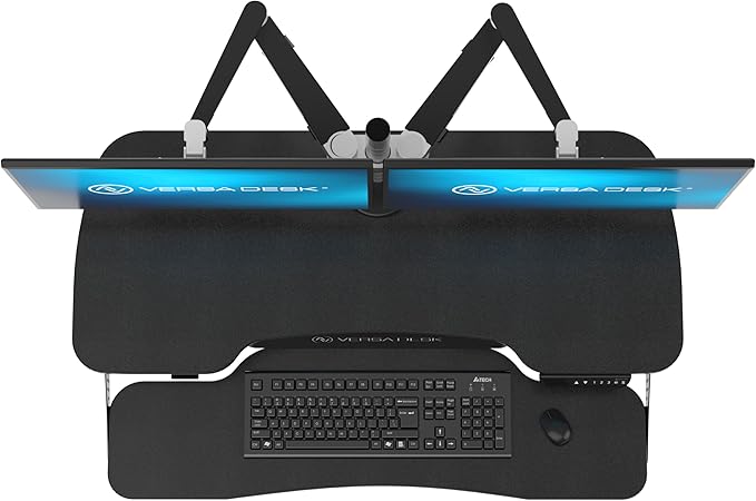 VERSADESK PowerPro™ Elite Electric Standing Desk Converter - App Controlled Desk Riser with USB Charging Port & LED Lights - Height Adjustable, Fully Assembled & Supports 80 lbs | Black (40” x 24")