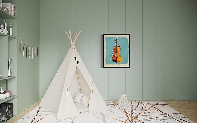 Violin Pop Art Poster Print, Vintage Retro Wall Art Decor Paintings Classic Artwork for Bedroom Living Room Decorations. 43 (Violin, 11 x 14 inches, Black Frame)