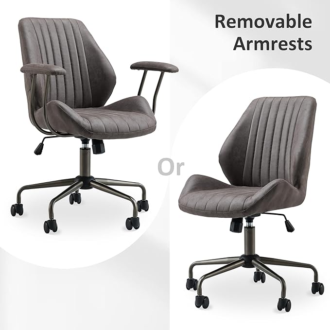 Mid Back Office Chair Mid Century Modern Executive Chair,Lumbar Support Ergonomic Home Office Desk Chair,Rolling Swivel Task Chair Task Chair Armrests Height Adjustable,350lbs (Gray)