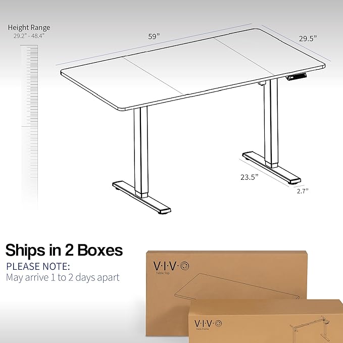 VIVO Electric 60 x 30 in Rustic Standing Desk, Memory Height Adjustment, 1B Series, Vintage Brown Top Black Frame, DESK-KIT-1B6N-30