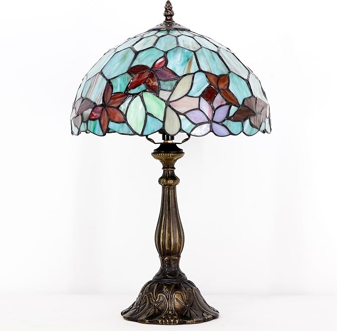 Tiffany Lamp Touch Control Table Lamp Red Yellow Green Flowers Style Stained Glass Desk Lamp 12X12X19 Inches Reading Light