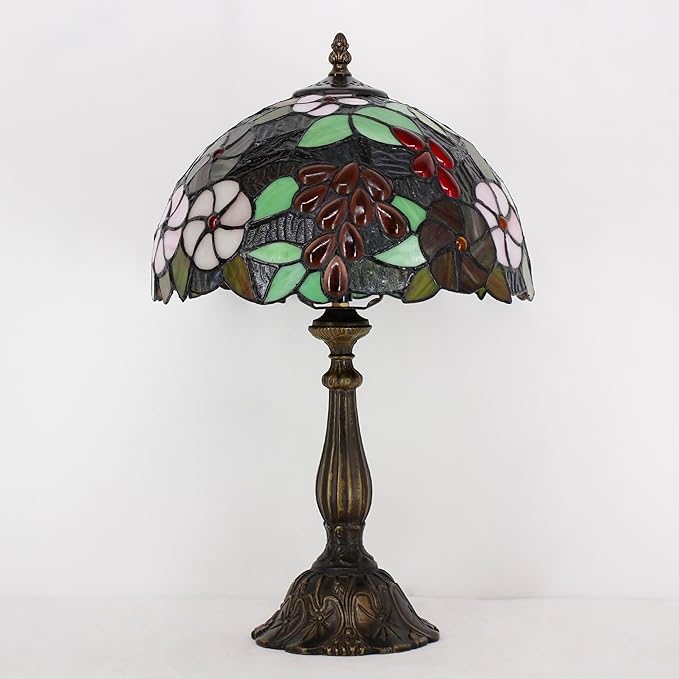 Tiffany Lamp Touch Control Table Lamp Purple Red Stained Glass Desk Lamp 12X12X19 Inches Grape Style Reading Light