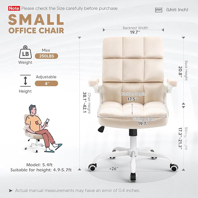 SEATZONE Home Office Chair–Beige Velvet Desk Chair with Wheels, Comfortable Computer Work Chair with Flip-up Arms and Adjustable Tilt
