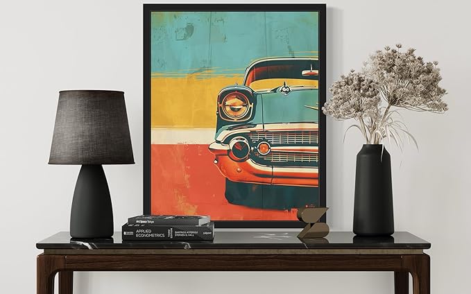 Vintage Car Pop Art Poster Print, Vintage Retro Wall Art Decor Paintings Classic Artwork for Bedroom Living Room Decorations. 43 (Vintage Car, 8 x 10 inches, Black Frame)