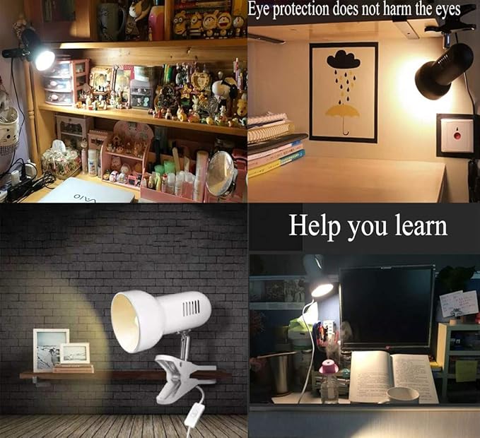Sun-Rising Rong&LAN Desk lamp,360° Rotation Clip on Lamp Portable Book Reading Light,Clamp on Desk/Table/Bunk Bed/Cupboard Home Lighting, (Seven Colors for Your Choice) Black