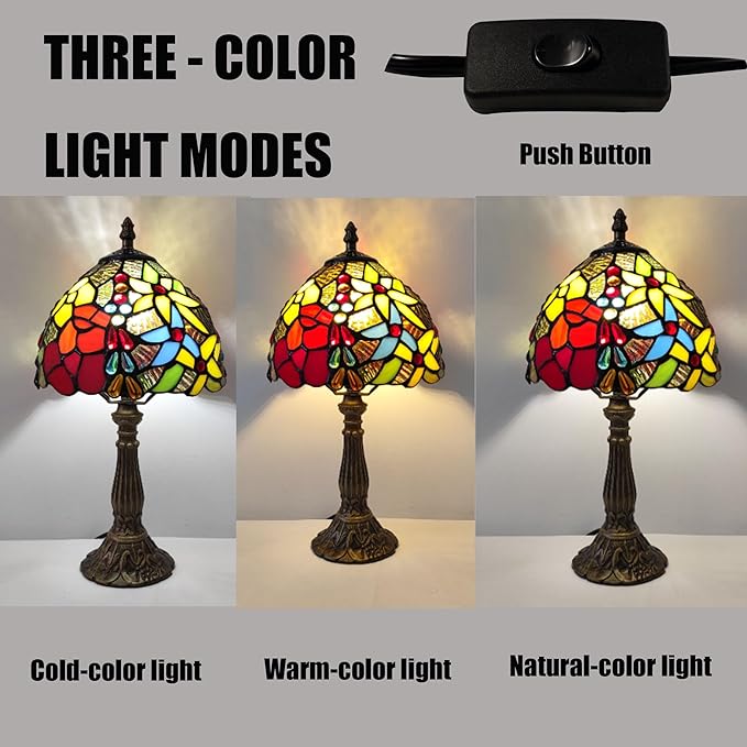 Small Tiffany Table Lamp 3-Way Tiffany Style Desk Lamp Stained Glass Antique Light Home Bedroom Bedside Lamp Retro Reading Decoration Lamps (Small Crushed Flowers Style)