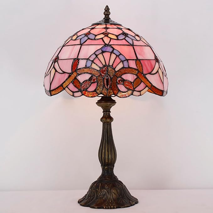 Tiffany Lamp Touch Control Table Lamp Pink Stained Glass Desk Lamp 12X12X19 Inches Baroque Style Reading Light