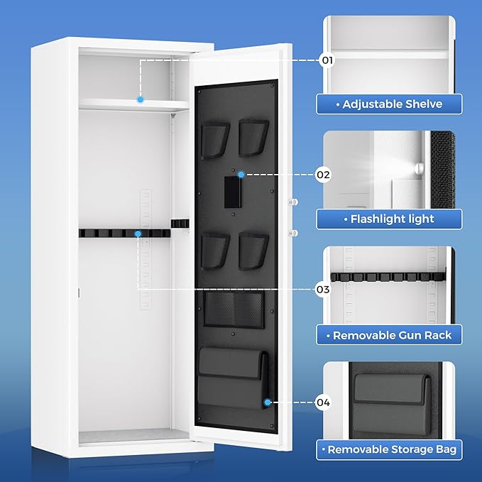 Greenvelly 12-14 Gun Safe for Rifles and Pistols,Gun Cabinet with Password Lock for Home,Office,Bedroom(White,Assembly Required)