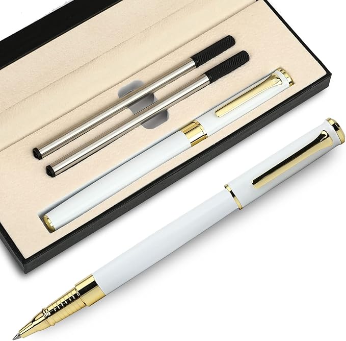 YIVONKA Luxury Ballpoint Pen Black Refill Line width 0.5mm,Best Office Pen Gift for Men & Women Professional Executive,Nice BallPens Classy Gift Box (White)