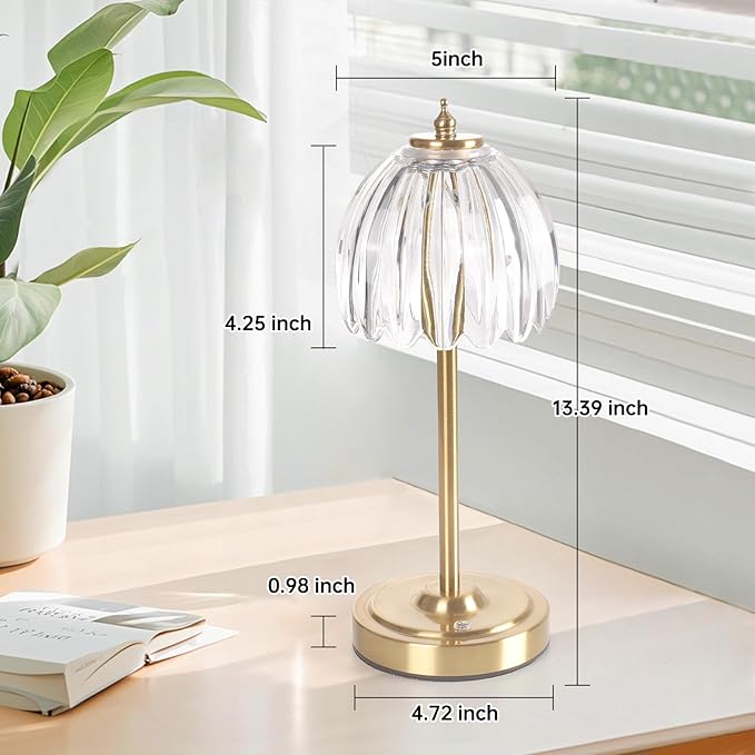 Set of 2 Cordless Table Lamp with 5000mAh Battery & Touch Control - 3 Adjustable Color Temperatures, Dimmable RechargeableTable Lamps for Bedroom, Office Desk, Nightstand (Transparent Tulip)