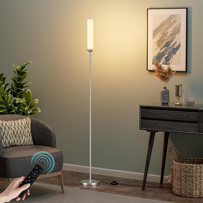 LED Floor Lamp with Remote Control, 65" Standing lamp with Stepless Adjustable 3000K-6500K Colors & 5%-100% Brightness, Foot Switch(Silver)