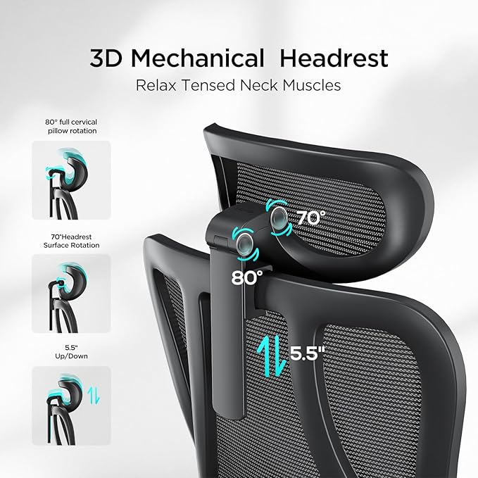 Hbada P3 Pro Ergonomic Office Chair with 2D Adjustable Lumbar Support, Office Desk Chair with 3D Adjustable Headrest and Armrests, 135° Stepless Tilt Function, Black(No Footrest)