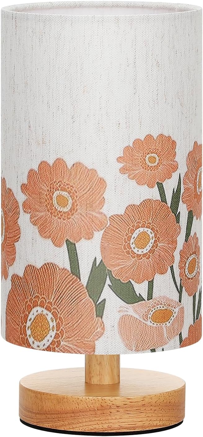 Sunflower Table Lamp for Bedroom - Inline Control, Small Bedside Lamp with 3000K A15 LED Blub, Easy Assembly (Sunflower Cream Shade, 9" Inline Control)