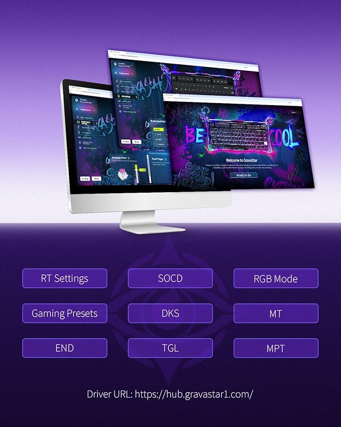 GravaStar Mercury V75 Gaming Keyboard – Hall‑Effect Magnetic‑Switch Keyboard, 79‑Key, 8000 Hz Polling, 0.005RT, Wired USB-C, RGB Backlit, Adjustable Actuation, Semi‑Aluminum Chassis (Lavender Purple)