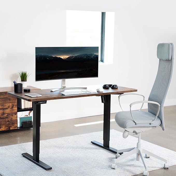 VIVO Electric 60 x 24 in Rustic Standing Desk, Memory Height Adjustment, 1B Series, One-Piece Vintage Brown Top, Black Frame, DESK-KIT-1B6N