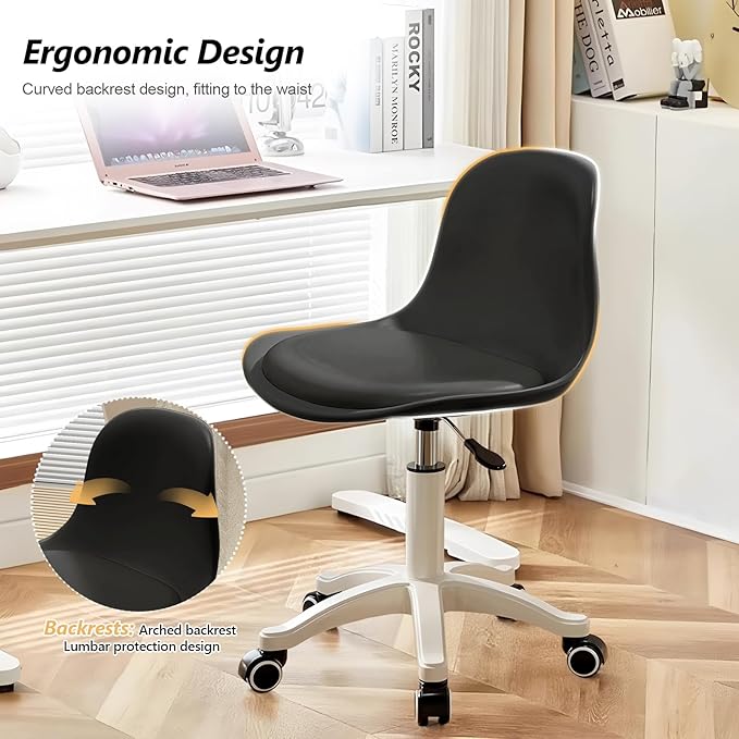 Small Desk Chair Cute Armless Task Vanity Chair with Soft Padded Cushion, Plastic Height Adjustable Home Office Chairs for Teens Girls