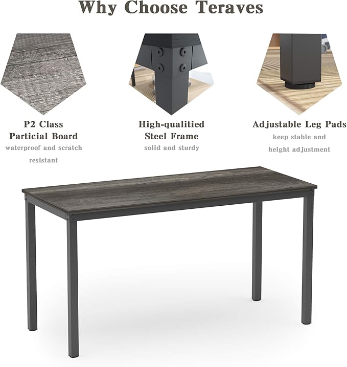 Teraves Computer Desk/Dining Table Office Desk Sturdy Writing Workstation for Home Office (55.11“, Black Oak)