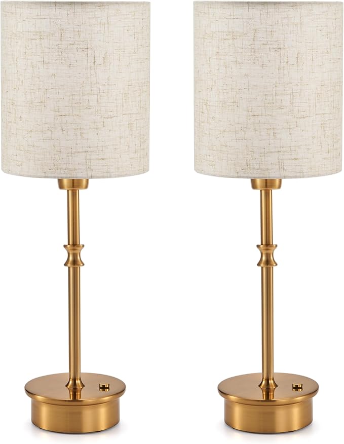 UMEXUS 16" Rechargeable Cordless Table Lamp Set of 2, Dimmable, Touch Control, Linen Shade, Small Battery Powered Lights, Gold Ambient Lighting for Living Room Bedroom Nightstand