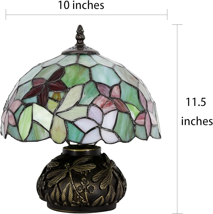 Small Tiffany Table Lamp Red Green Flowers Style Stained Glass Desk Lamp 10X11.5 Inch Mushroom Table Light for Office Home Living Room Bedroom