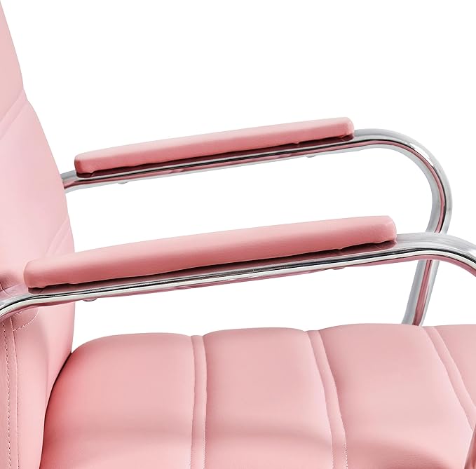 Yaheetech Mid-Back Office Chair with Arms Swivel PU Leather Height Adjustable Office Executive Chair, Pink