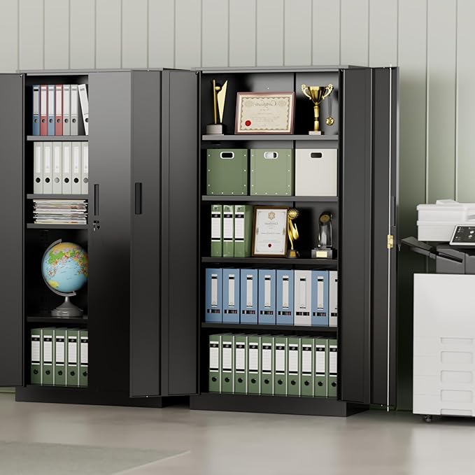 INTERGREAT Metal Storage Cabinet, 71" H Lockable File Cabinet with Locking Doors, Storage Locker with Adjustable Shelves for Office, Home, Garage, Gym, School (Black)