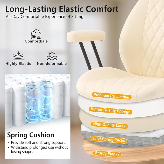 YFO Home Office Desk Chair Office Rubber Casters Ergonomic Computer Chair with Lumbar Support Adjustable Height Rolling Swivel Executive Task Armrests Chair, Cream Leather