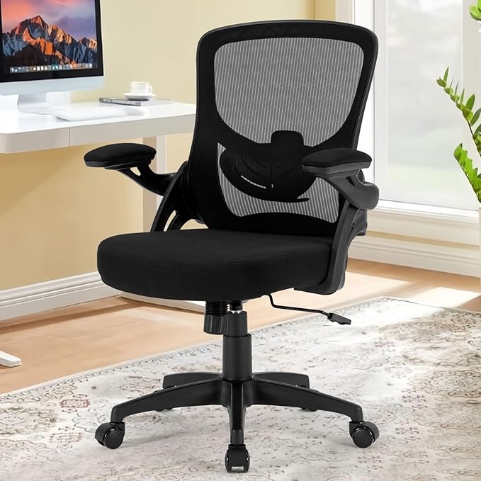 Office Chair Ergonomic, Comfy Desk Chair with Flip up Arms, Mesh Computer Chair with Adjustable Lumbar Support, Home Office Chairs 300 Lbs Capacity