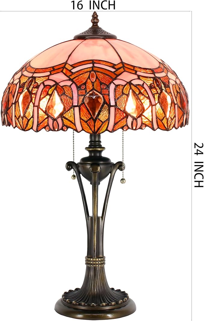 Tiffany Table Lamp Pink Jewelry Stained Glass Desk Lamp 16X16X24 Inches Reading Light