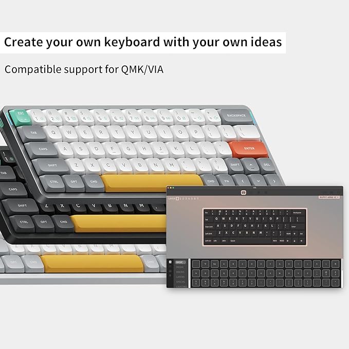 nuphy Air60 V2 Portable Wireless Keyboard 60% Low Profile Mechanical Keyboard Support QMK/VIA Compatible with Windows/mac OS/Linux Supports Bluetooth 5.1/2.4GHz/Wired (USB-C) Grey-Gateron Aloe Switch