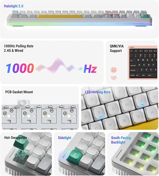 nuphy Halo96 V2 Wireless Keyboard,Gasket Structure,96% Hot Swappable Gaming Keyboard, 99 Kyes RGB Backlit Mechanical Keyboard, Support QMK/VIA,Bluetooth/USB-C/2.4GHz-Blue,Raspberry Switches(46gf)
