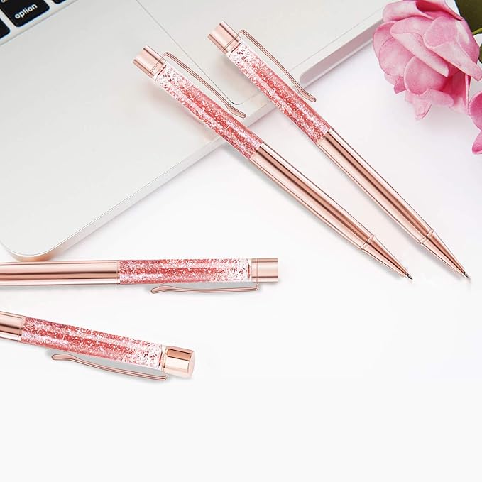 ZZTX 3 Pcs Rose Gold Ballpoint Pens Metal Pen Bling Dynamic Liquid Sand Pen Pretty Pens With Refills Black Ink Office Supplies Gift Pens For Christmas Wedding Birthday
