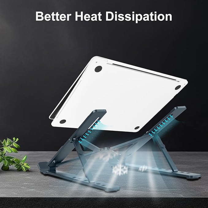 Ergonomic and Foldable Laptop Stand for Desk, Adjustable Riser, Fits All Laptops and Notebooks up to 17,Ultra-Thin,Ventilated Cooling,ABS+Silicone,Grey.