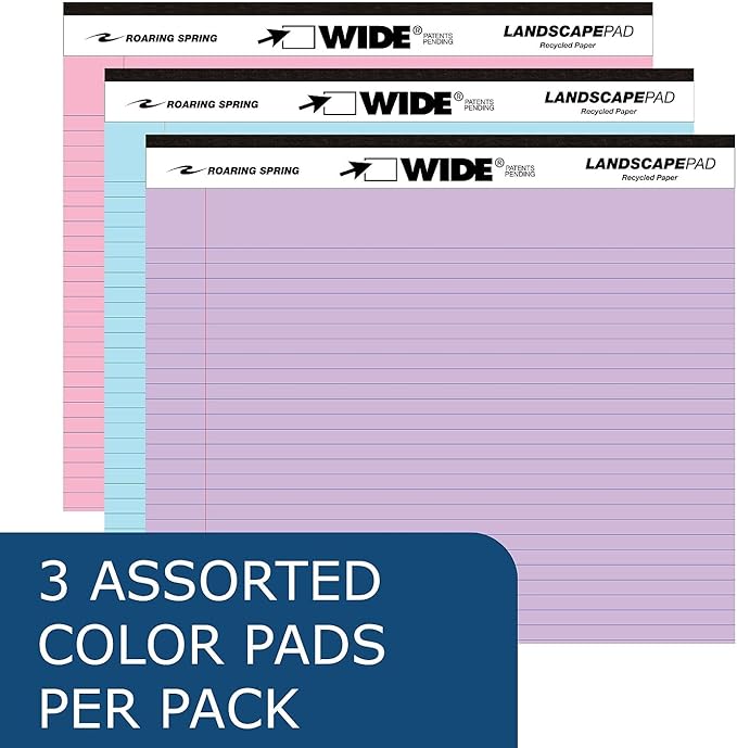 Roaring Spring Wide Landscape Pad, 74535, 40 Sheets, 11" x 9.5", Pack of 3
