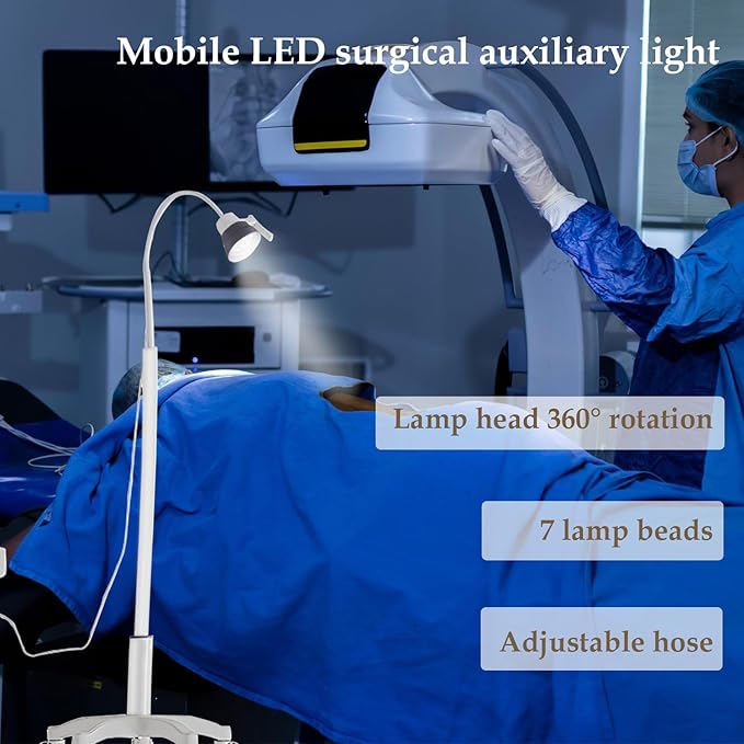 Surgical Examination Light Lamp 5W/12W Floor Stand Type Medical Exam Lamp, w/Universal Wheels Mobile Shadow Less Flexible Gooseneck LED Exam(5W Basic Inspection Light)